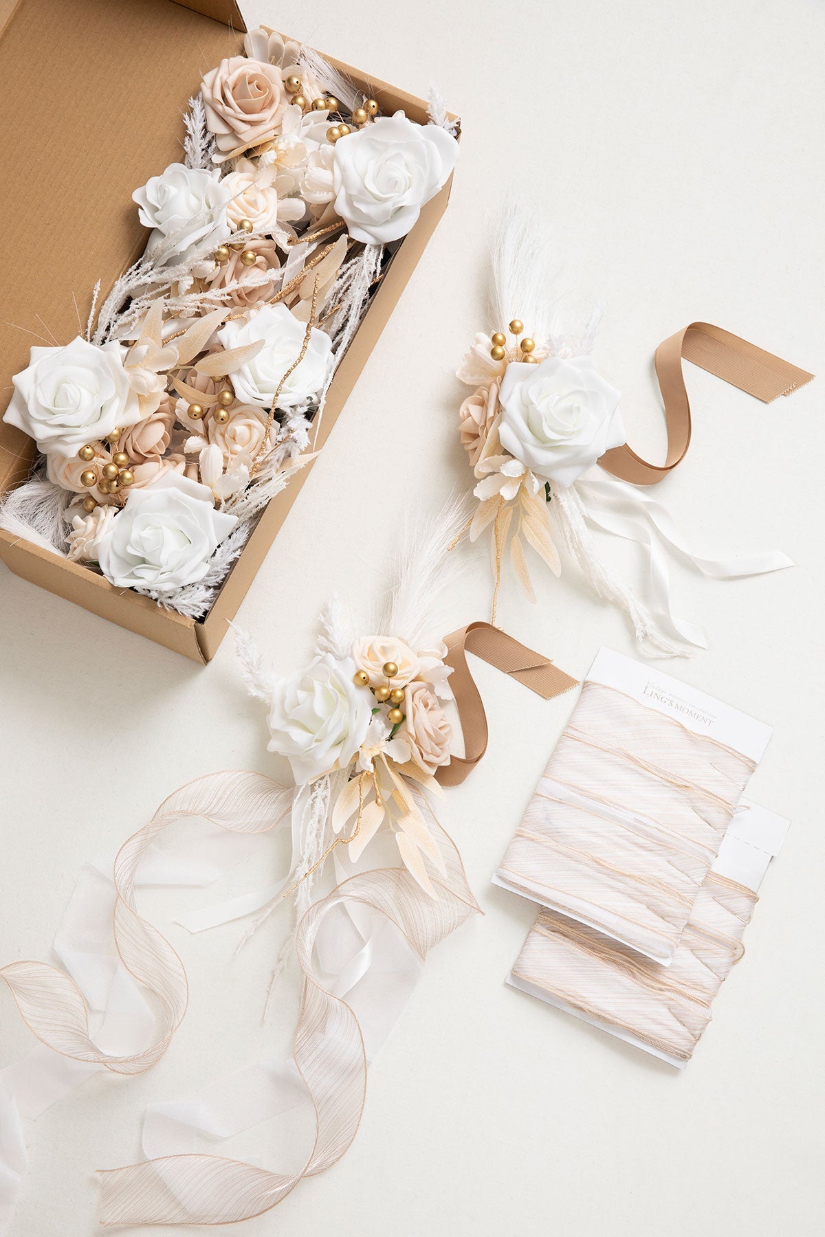 Wedding Aisle Decoration Pew Flowers in White & Beige | Clearance