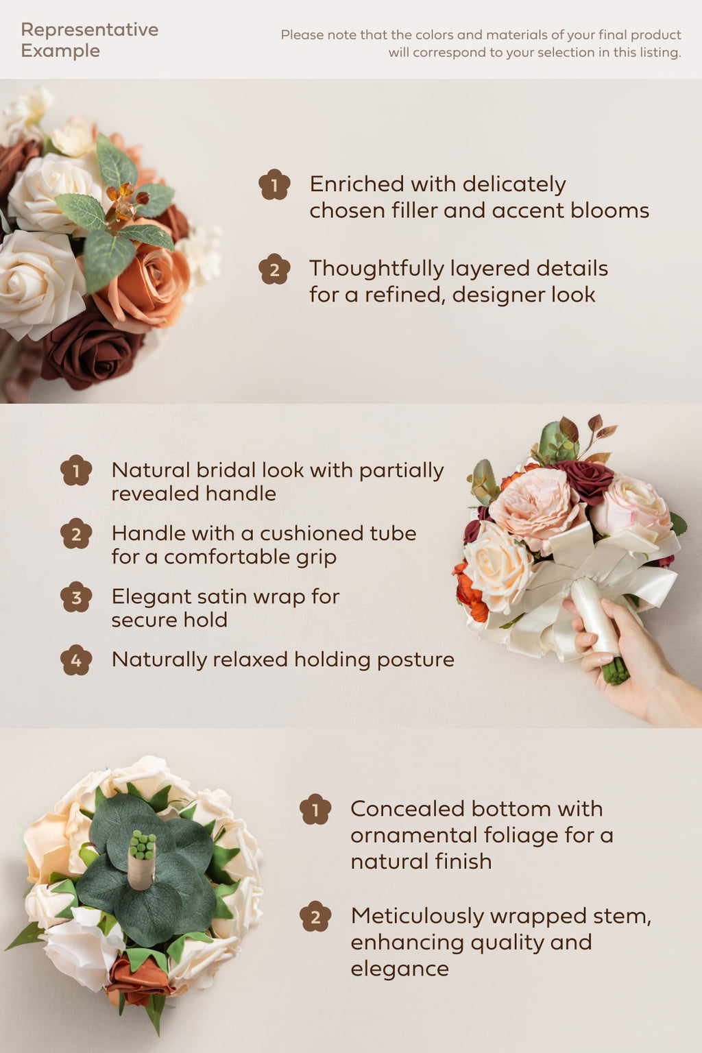 Small Cascade Bridal Bouquet in Romantic Marsala丨Clearance