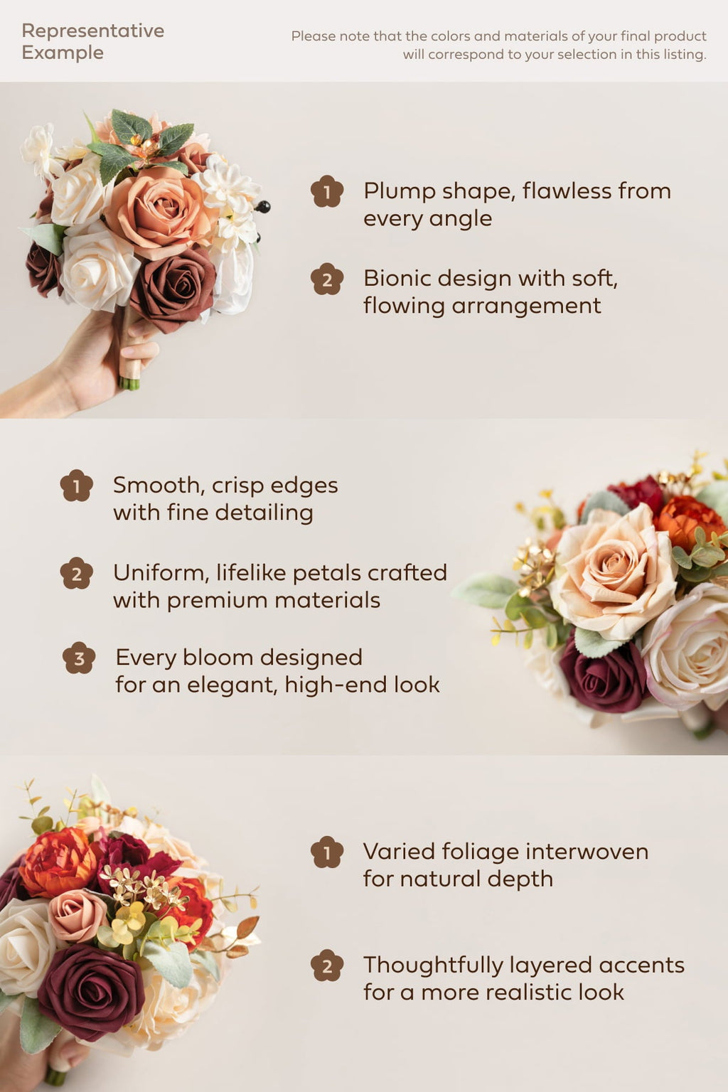 Small Cascade Bridal Bouquet in Romantic Marsala丨Clearance