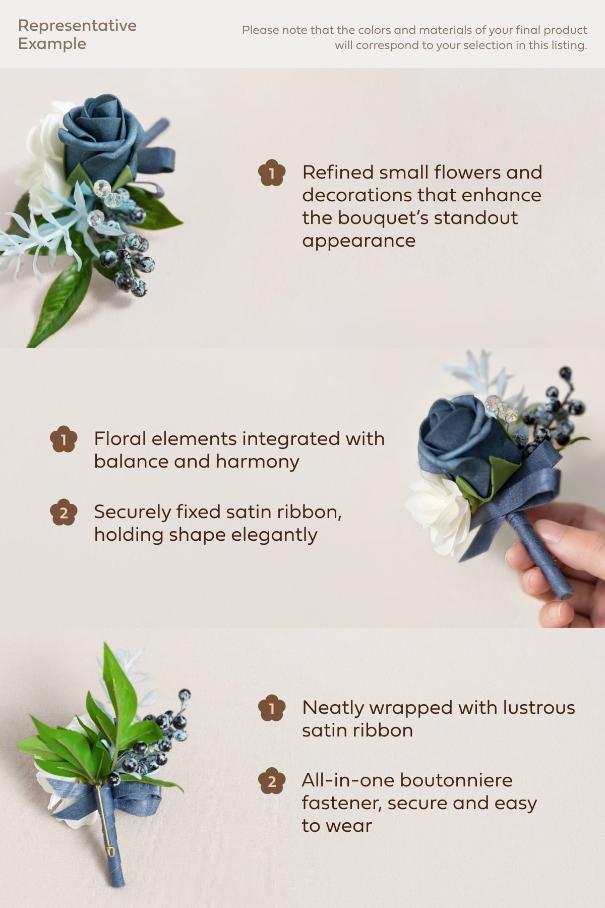 Boutonnieres in May Lily & Olive (Set of 6)