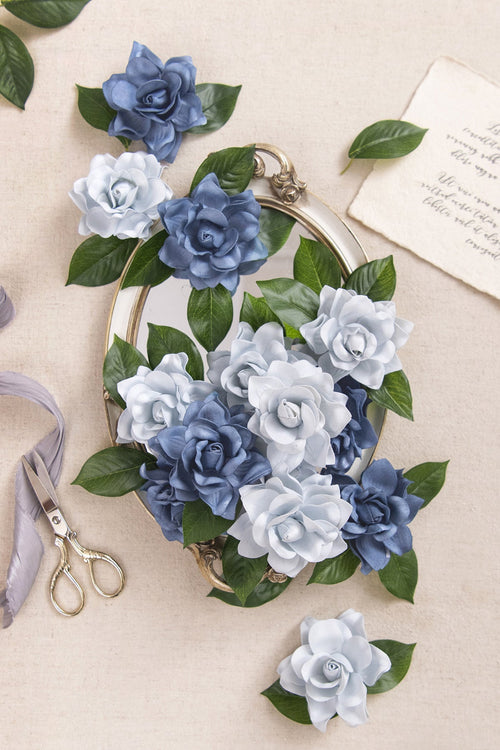 2.7" Foam Gardenia with Stem - Dusty Blue Shades （25pcs）