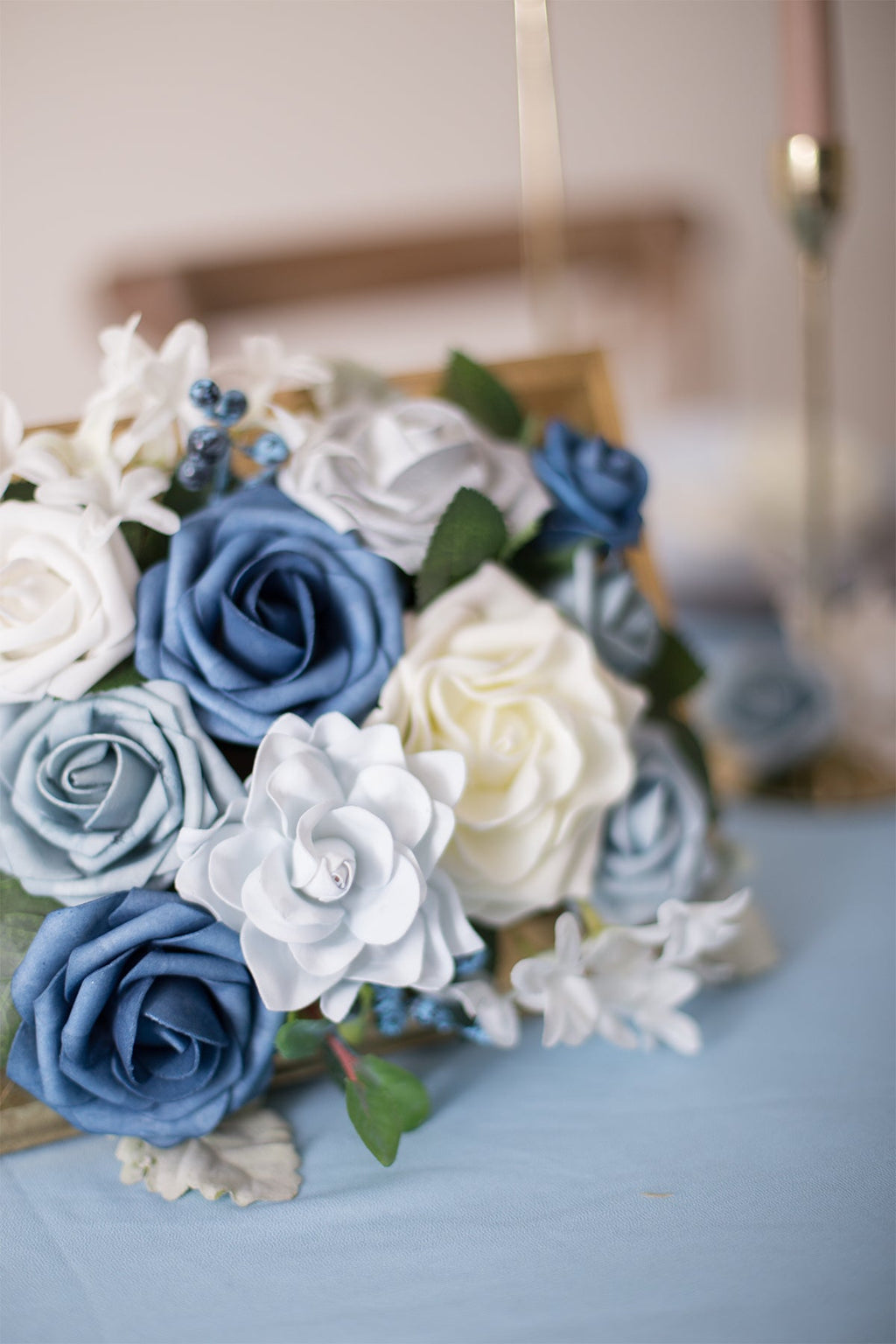 2.7" Foam Gardenia with Stem - Dusty Blue Shades （25pcs）