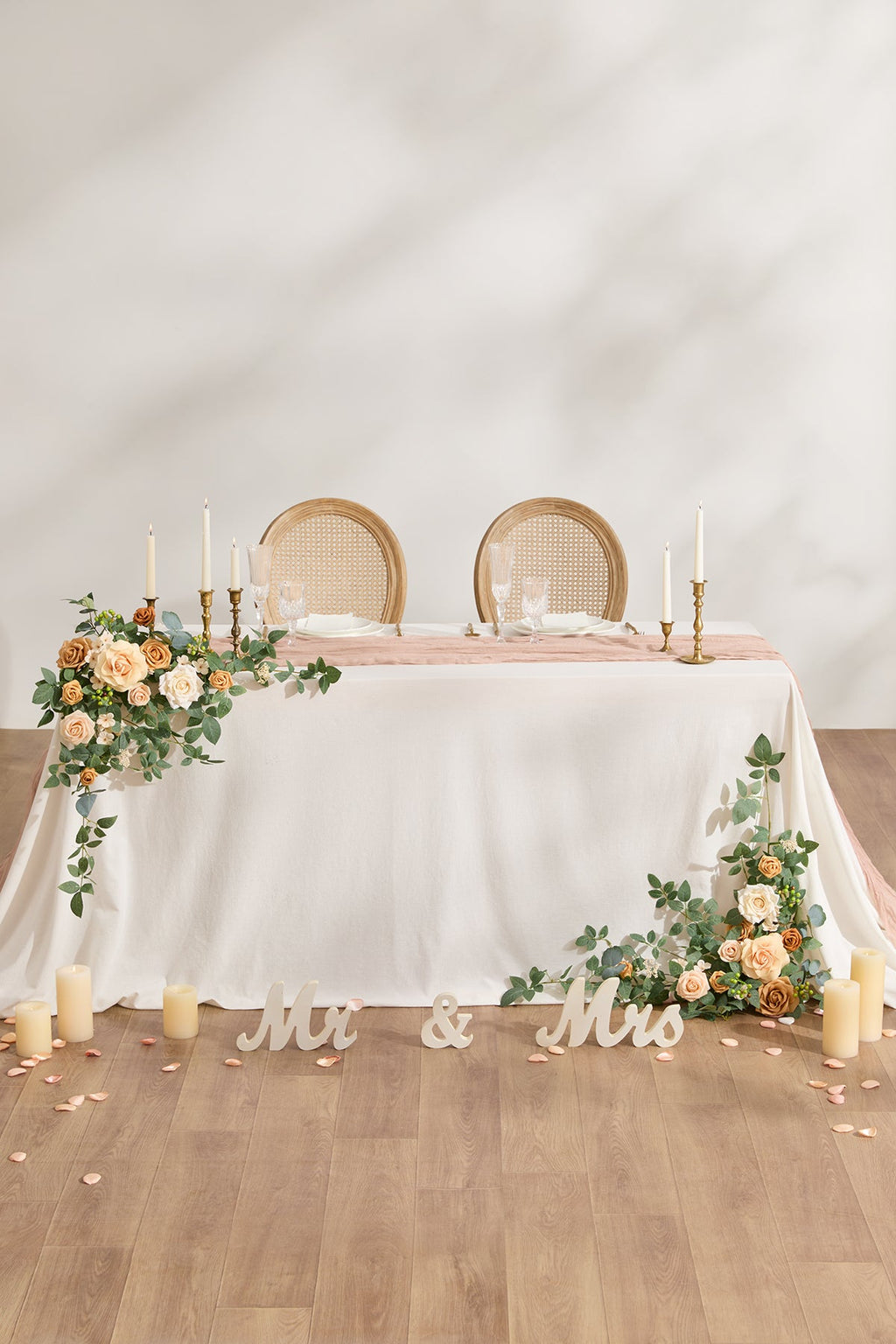 Sweetheart Table Floral Swags in Sunny Peach & Apricot  (Set of 2)