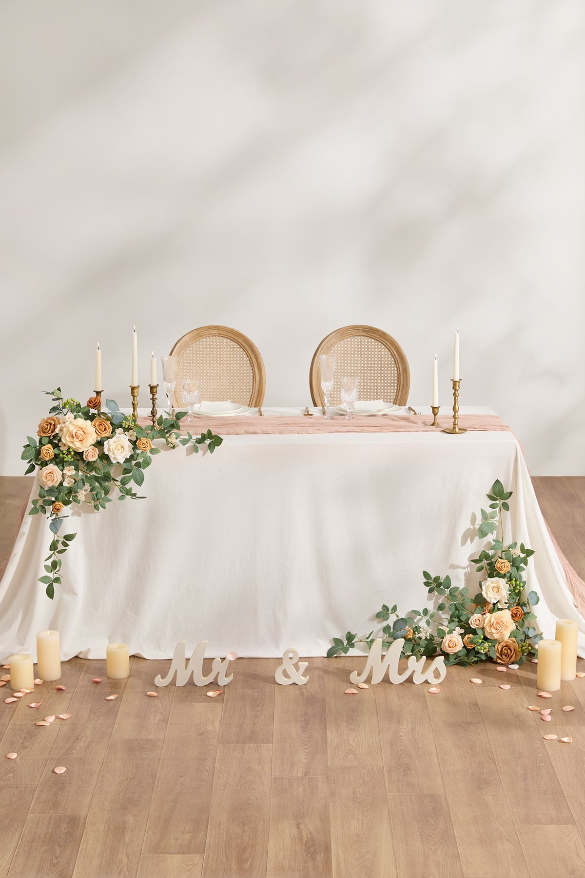 Sweetheart Table Floral Swags in Sunny Peach & Apricot  (Set of 2)