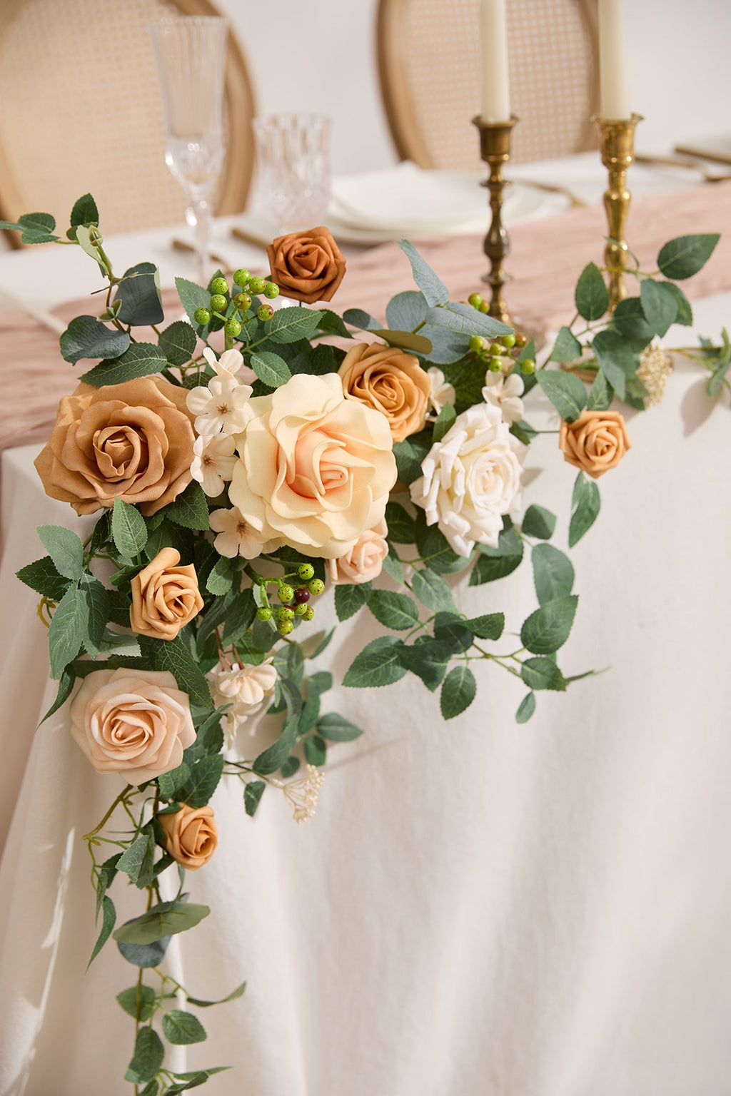 Sweetheart Table Floral Swags in Sunny Peach & Apricot  (Set of 2)