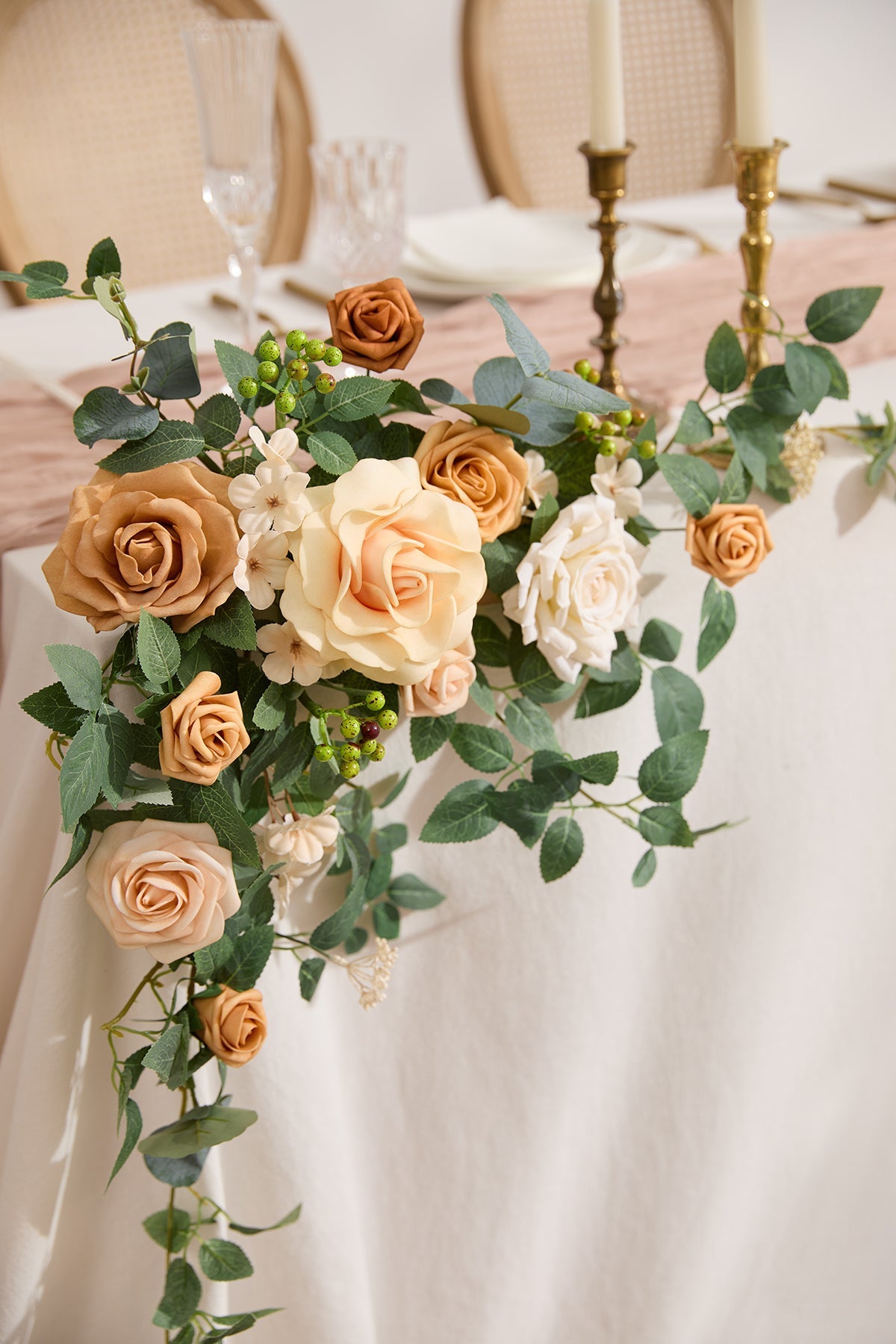 Sweetheart Table Floral Swags in Sunny Peach & Apricot  (Set of 2)