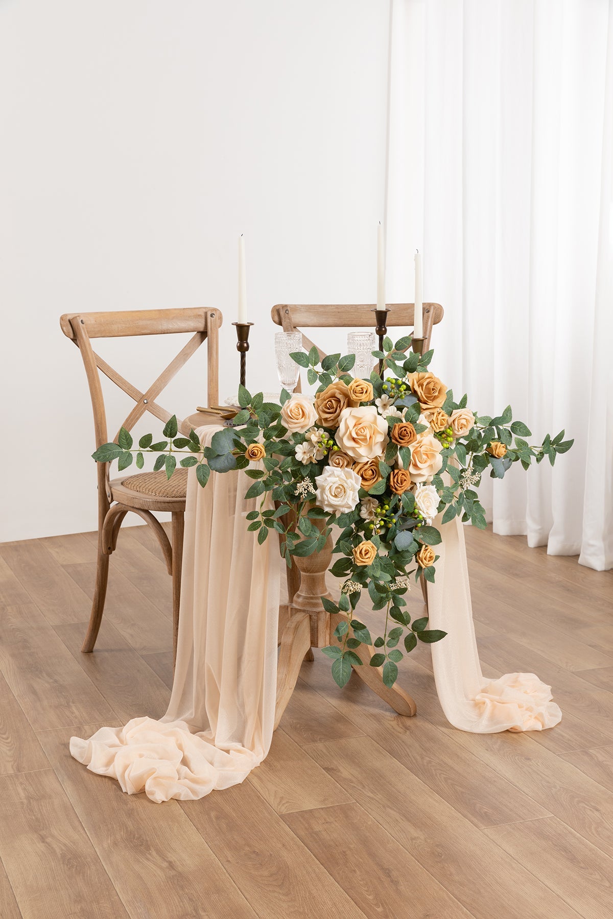 Sweetheart Table Floral Swags in Sunny Peach & Apricot  (Set of 2)