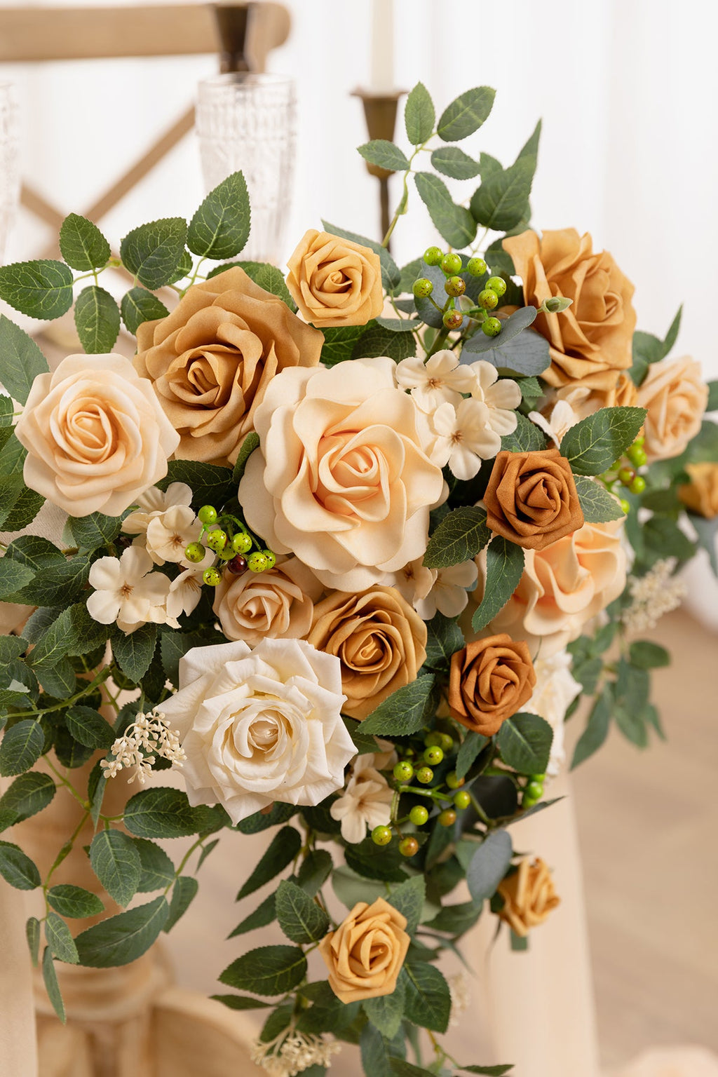 Sweetheart Table Floral Swags in Sunny Peach & Apricot  (Set of 2)