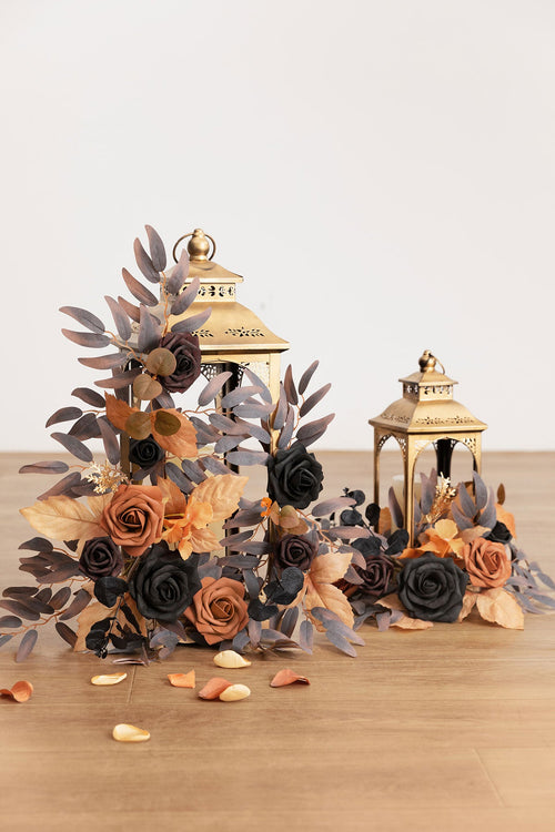 2ft Flower Garlands in Black & Pumpkin Orange (Set of 2)