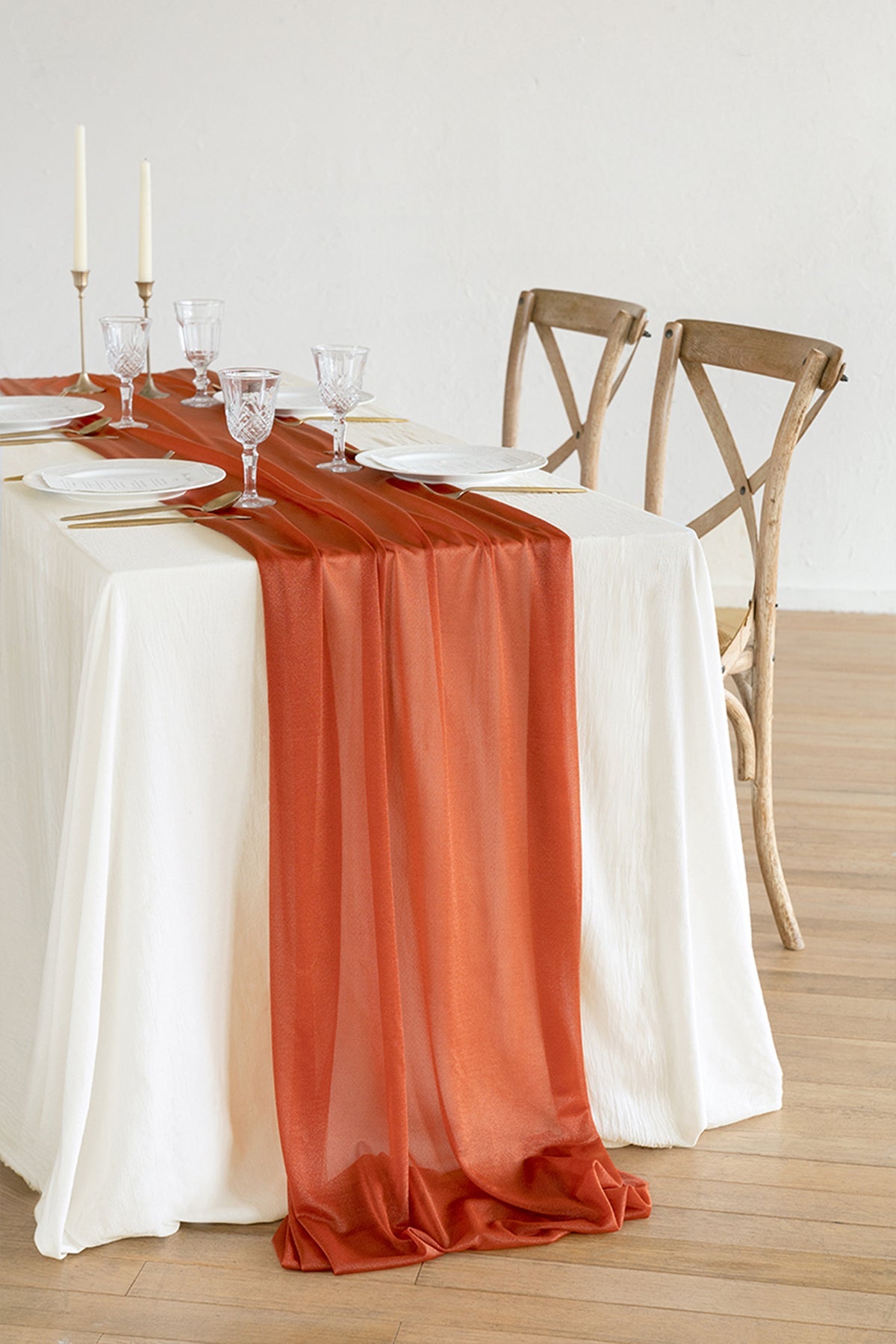 Flash Sale | Romantic Sheer Table Runner 29" w x 10ft in Burnt Ochre