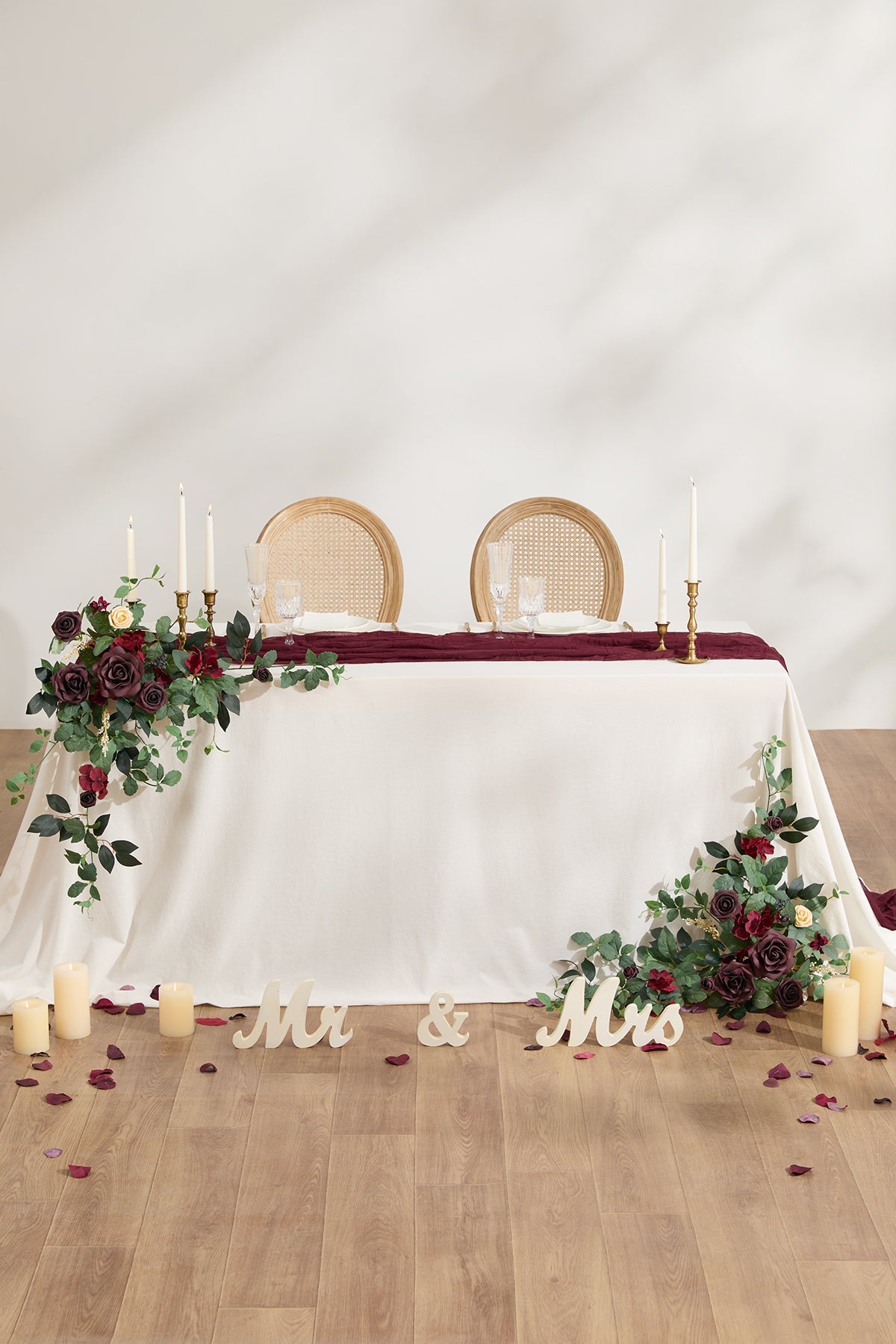 Sweetheart Table Floral Swags in Bordeaux Red & Wine
