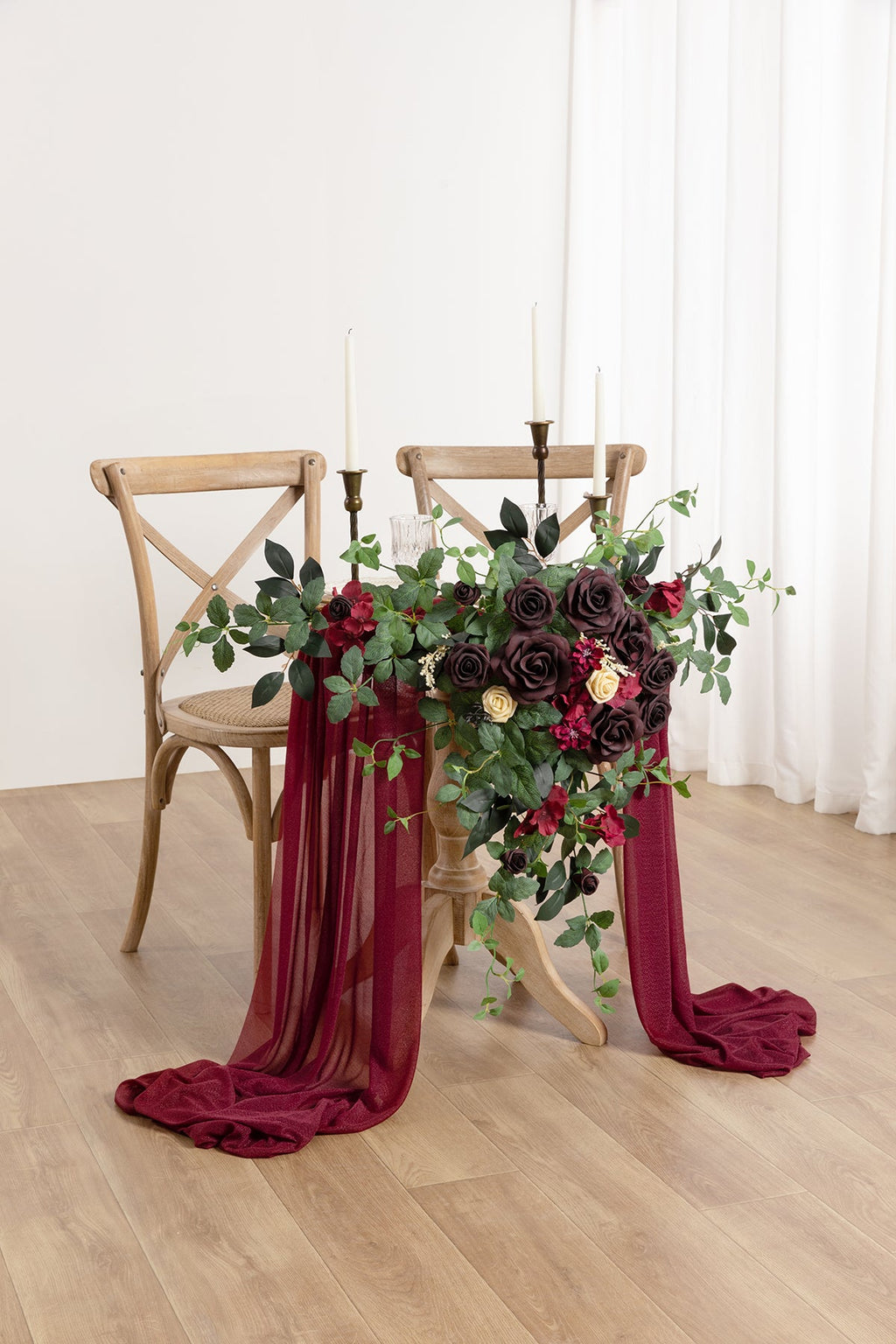 Sweetheart Table Floral Swags in Bordeaux Red & Wine