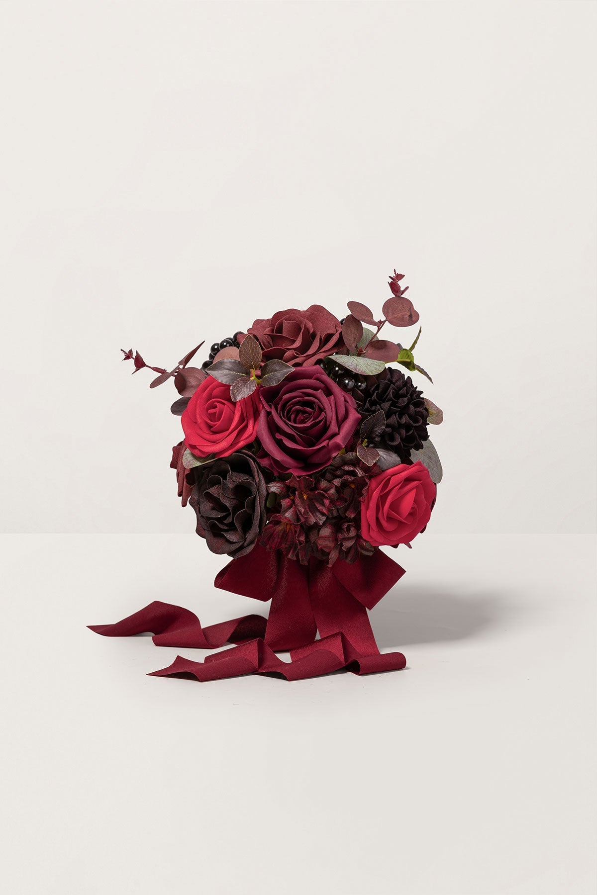 Round Bridesmaid Bouquets in Burgundy & Black Baccara (Set of 4)