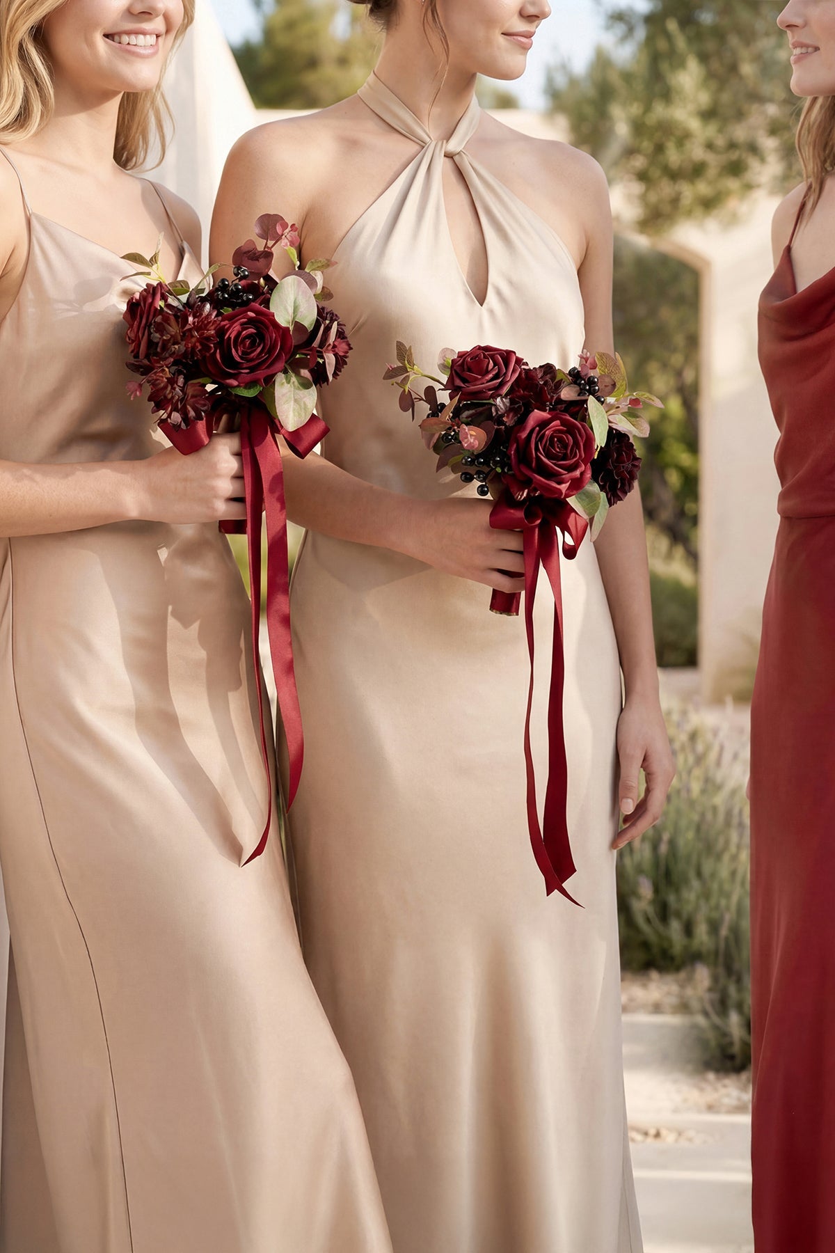 7" Bridesmaid Posy in Burgundy & Black Baccara (Set of 6 )