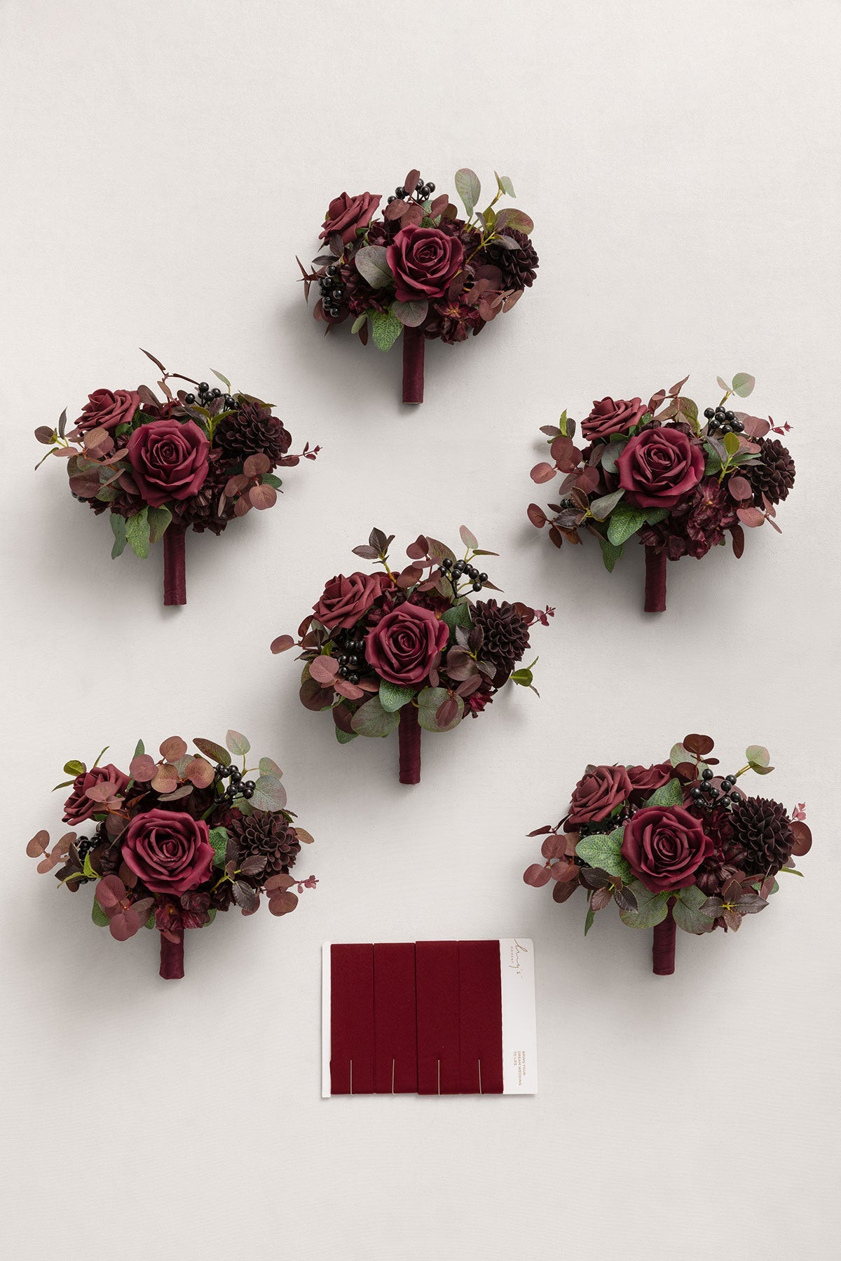 7" Bridesmaid Posy in Burgundy & Black Baccara (Set of 6 )