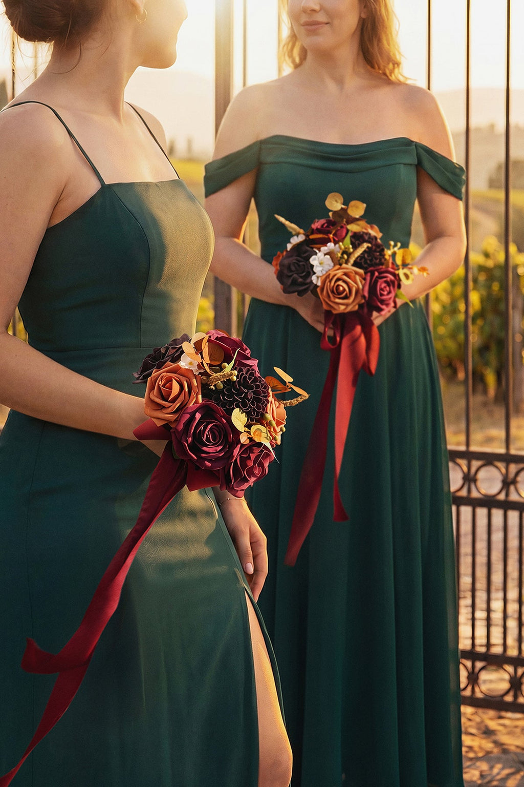 Bridesmaid Bouquet in Burgundy & Burnt Orange (Set of 1)