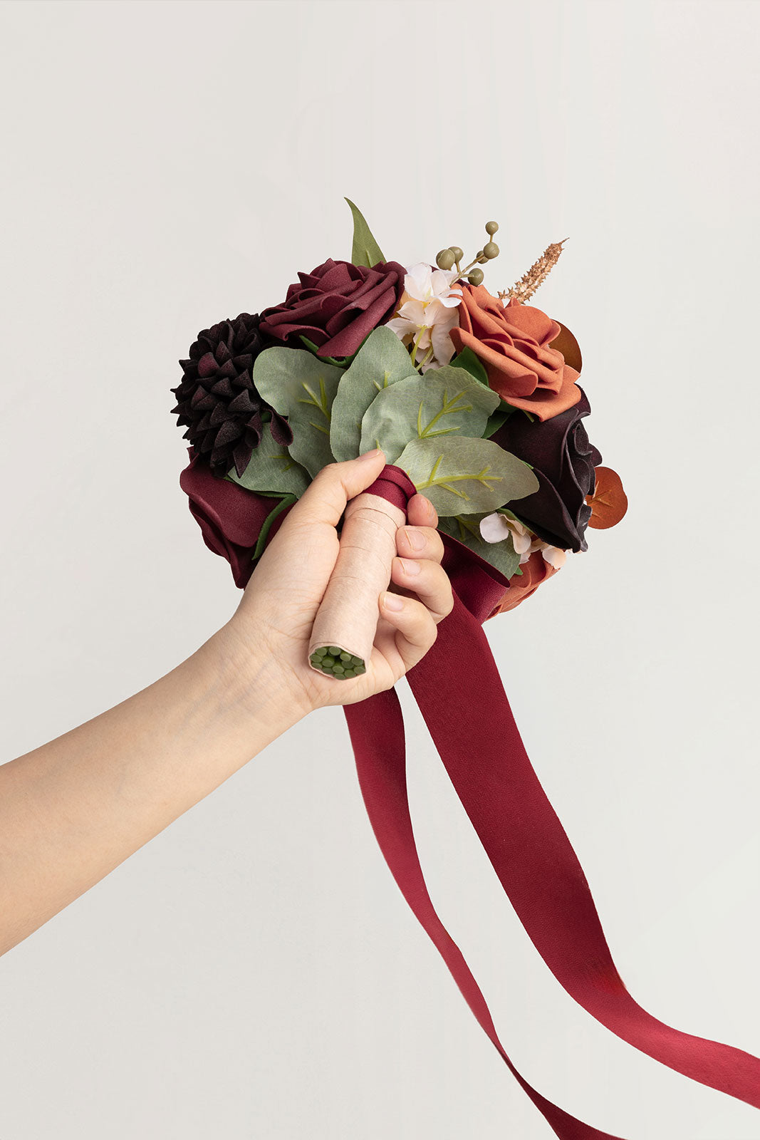 Round Bridesmaid Bouquets in Burgundy & Burnt Orange (Set of 4)