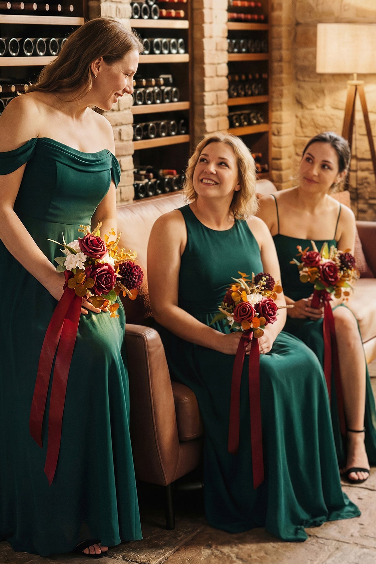 7" Bridesmaid Posy in Burgundy & Burnt Orange (Set of 6)