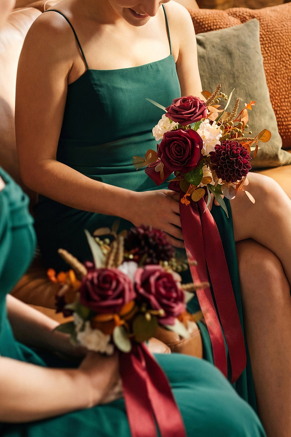 7" Bridesmaid Posy in Burgundy & Burnt Orange (Set of 6)