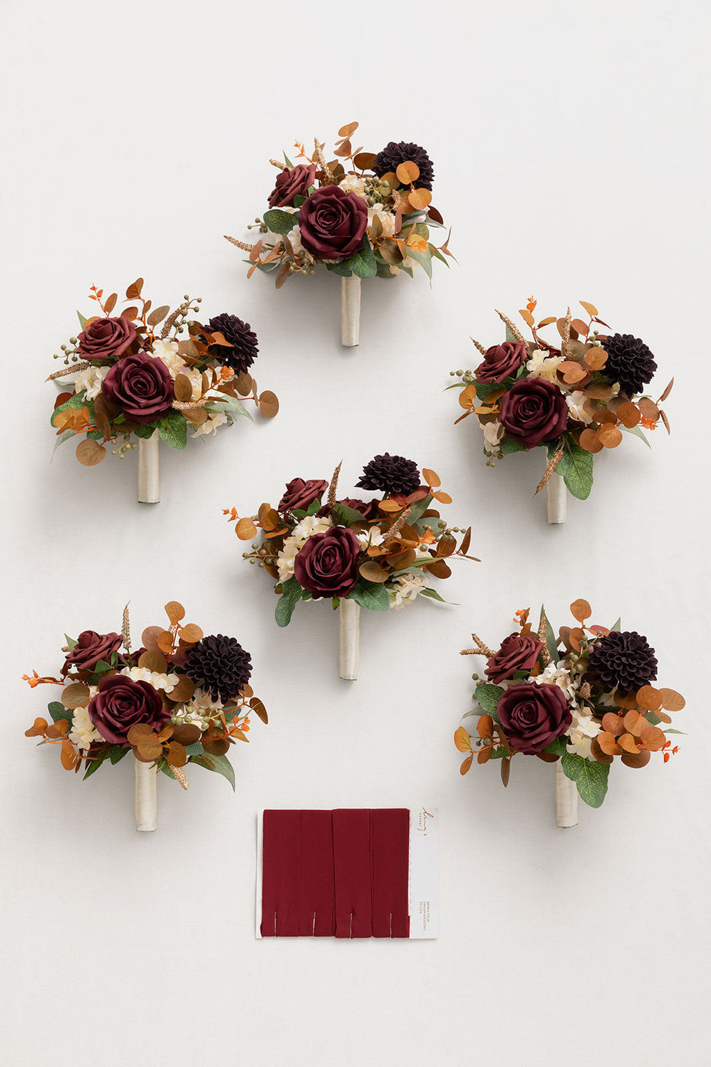 7" Bridesmaid Posy in Burgundy & Burnt Orange (Set of 6)