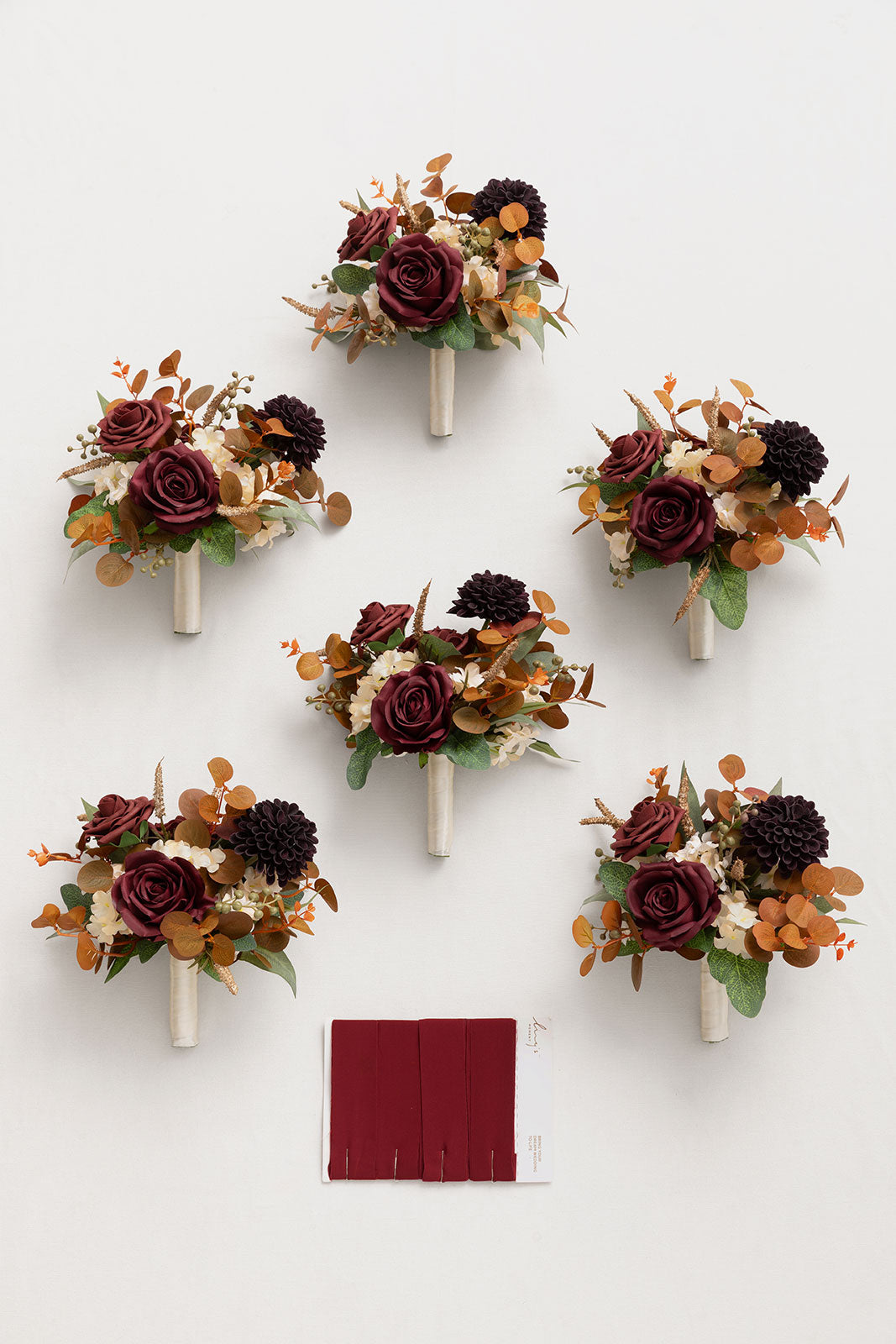 7" Bridesmaid Posy in Burgundy & Burnt Orange (Set of 6)