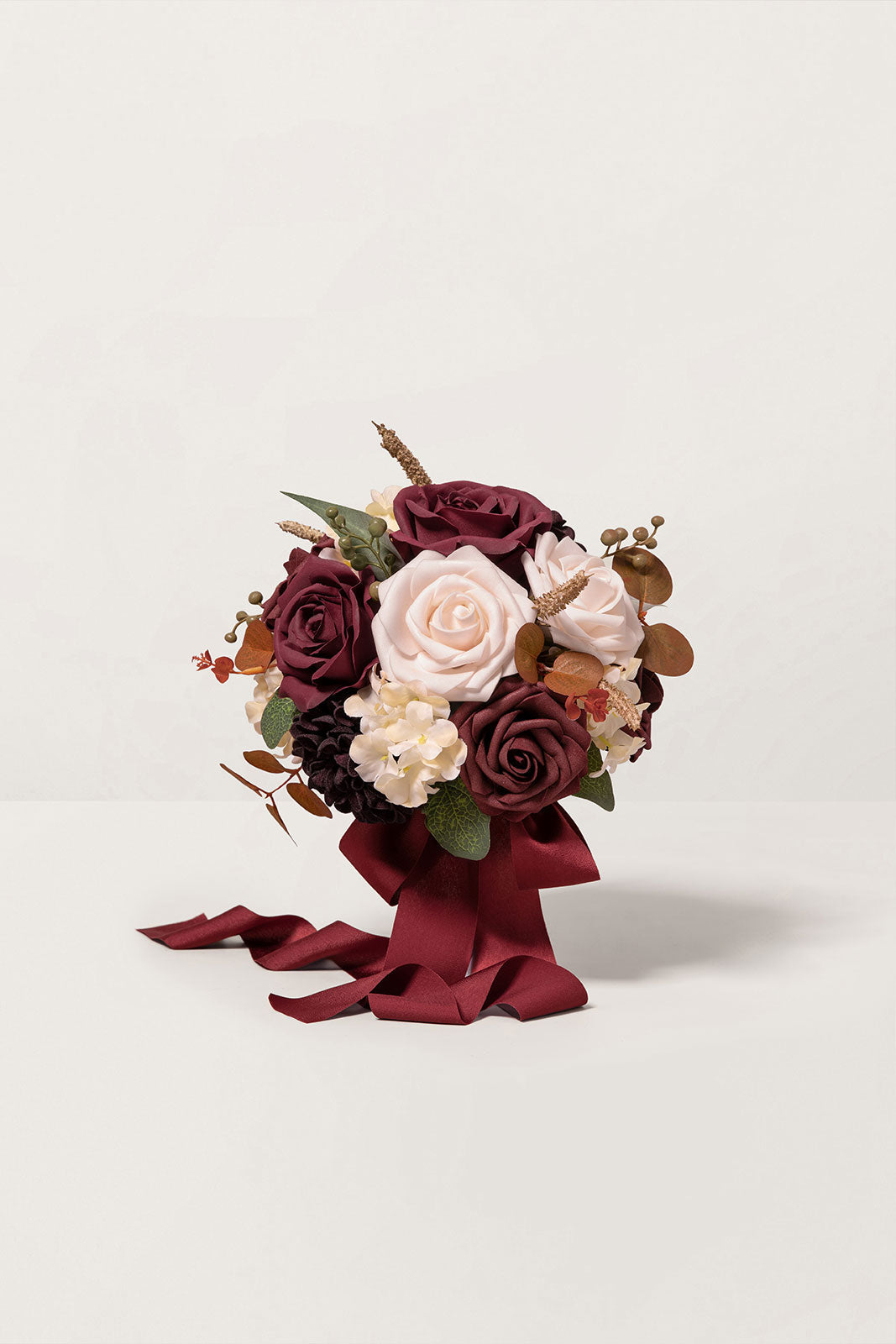 Round Bridesmaid Bouquets in Burgundy & Powder Pink (Set of 4)