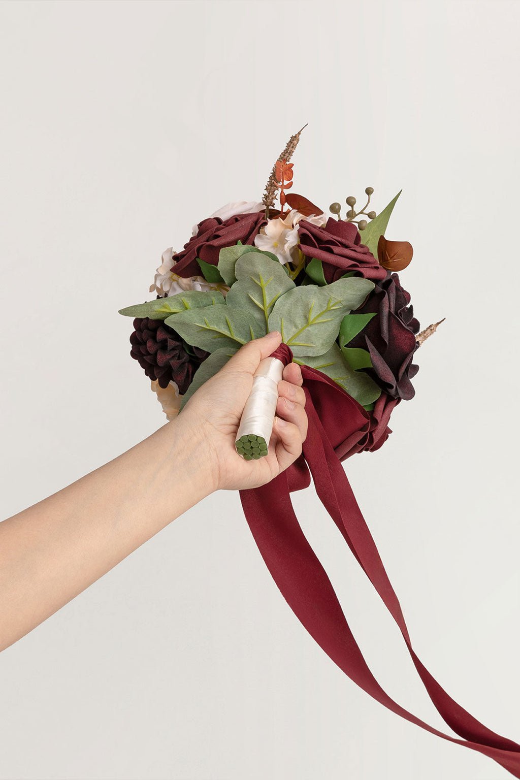 Round Bridesmaid Bouquets in Burgundy & Powder Pink (Set of 4)