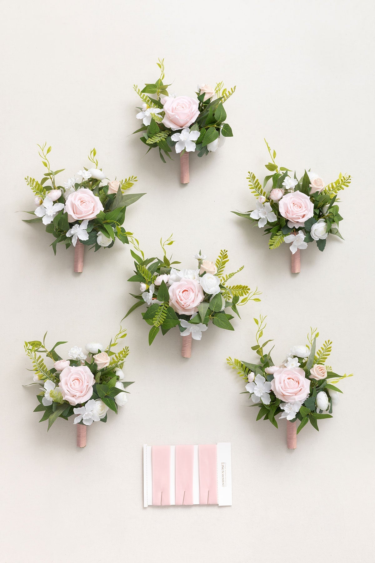 7" Bridesmaid Posy in Blush & White (Set of 6 )