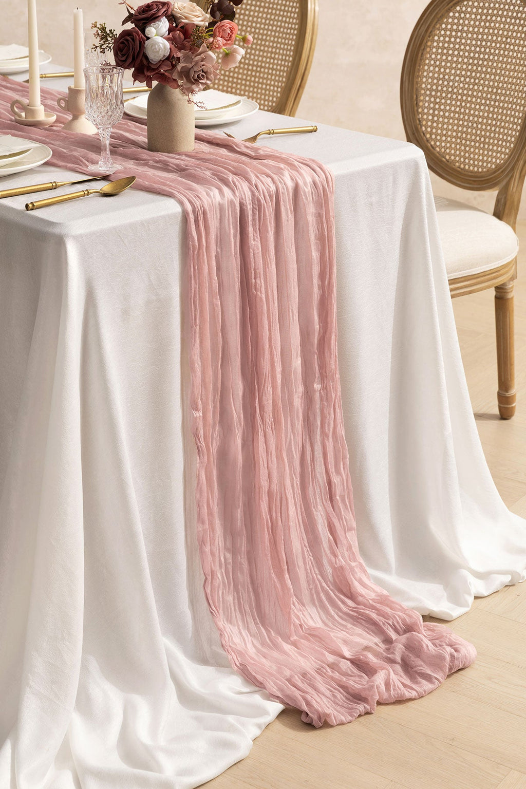 Table Linens in Burgundy & Dusty Rose ( 10ft )