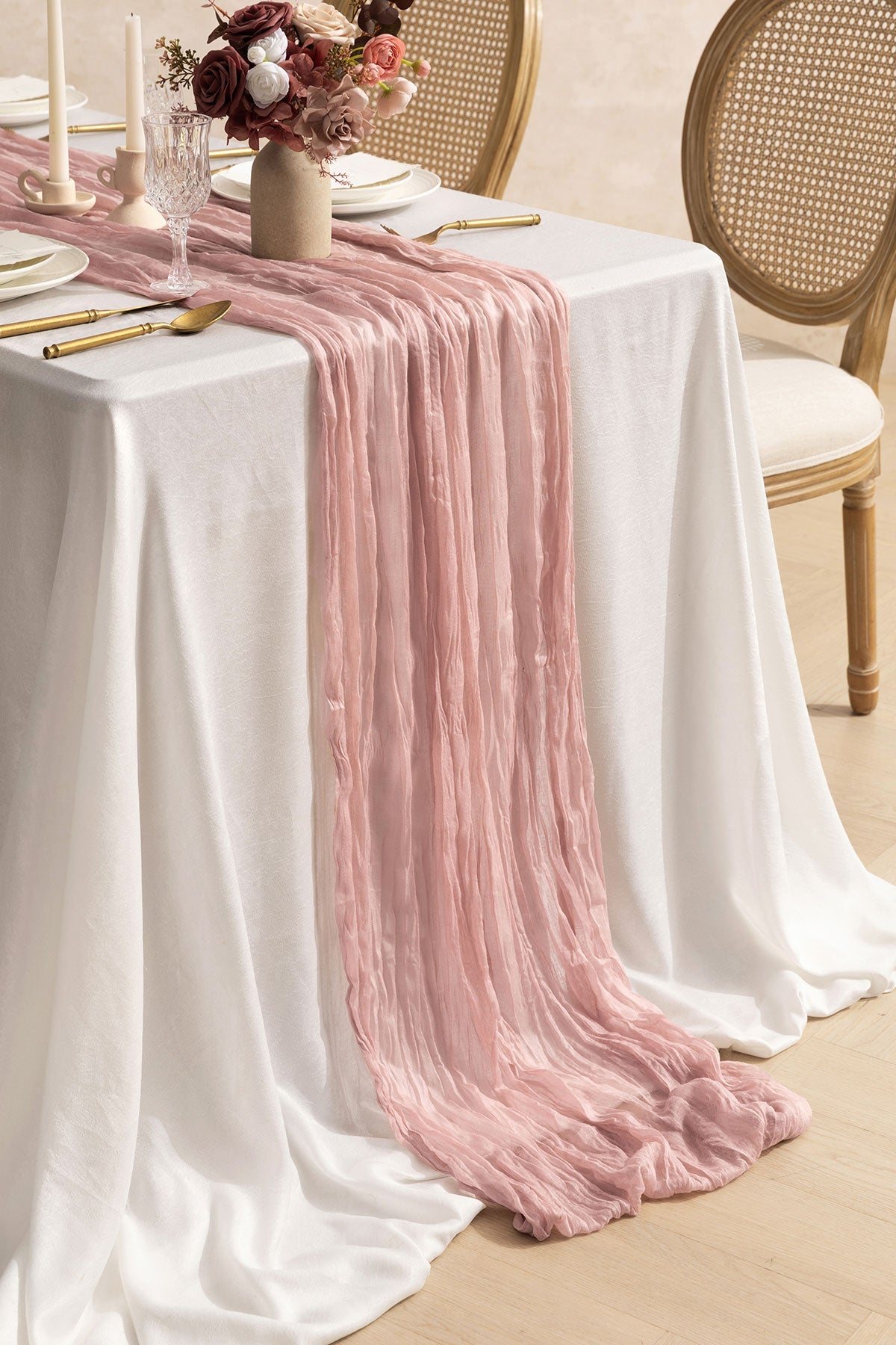 Table Linens in Burgundy & Dusty Rose ( 10ft )