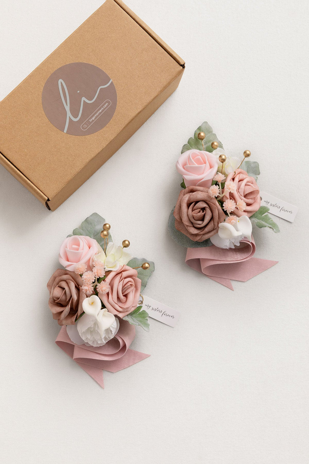 Wrist Corsages in Dusty Rose & Cream (Set of 2)