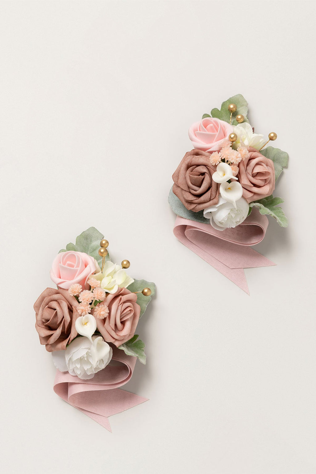 Wrist Corsages in Dusty Rose & Cream (Set of 2)