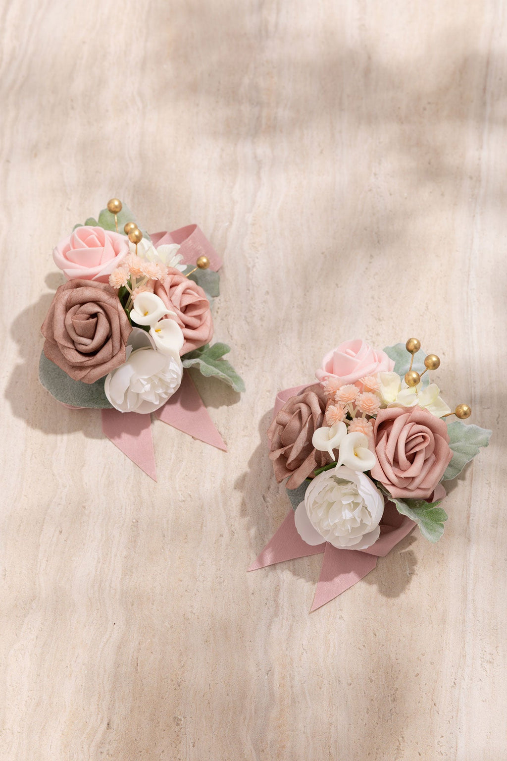 Wrist Corsages in Dusty Rose & Cream (Set of 2)