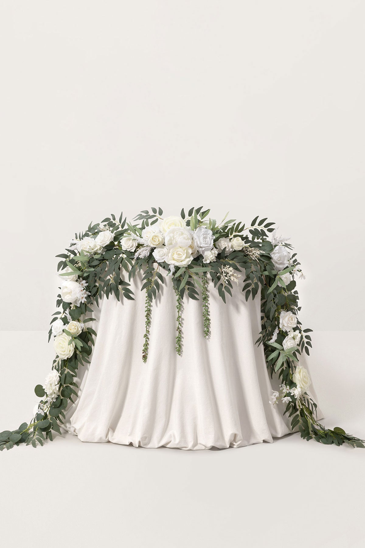 9ft Head Table Flower Garland in White & Sage