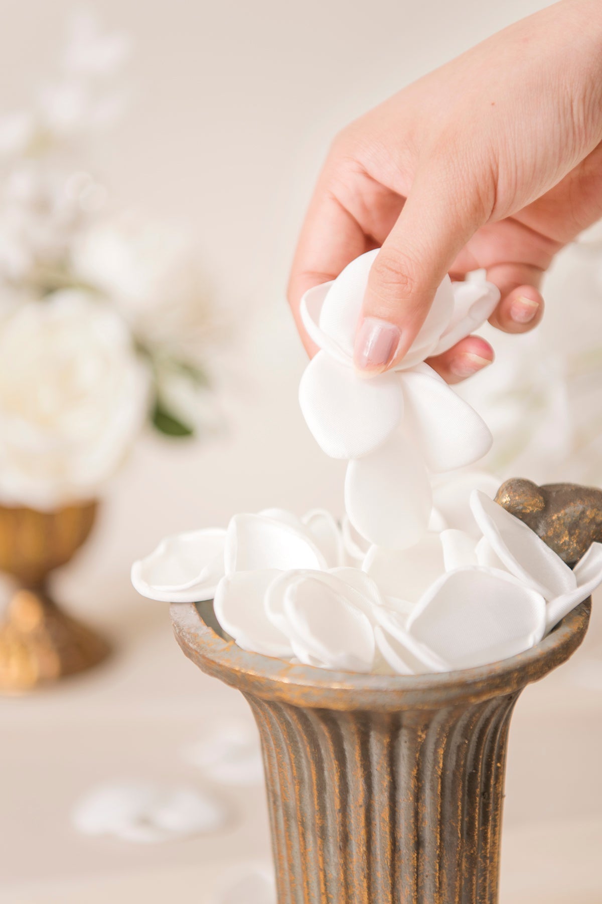 Silk Rose Petals in White & Sage - Image 4